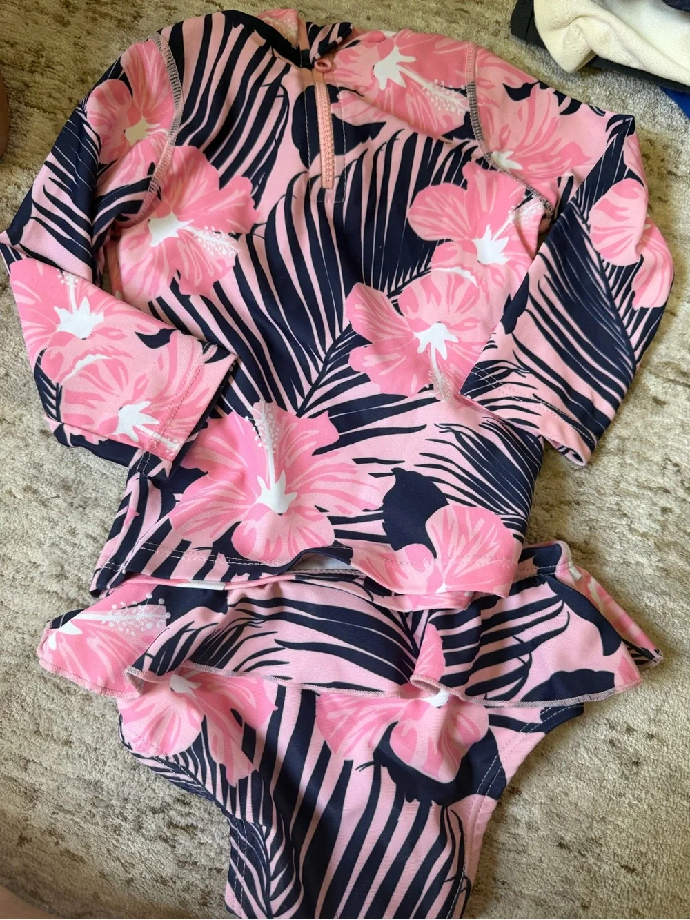 6-12 months - Shade Critters Pink & Navy Floral Long-Sleeve Two Piece Swimsuit